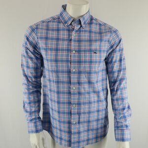 Vineyard Vines On the Go Performance Long Sleeve Button Up Shirt Mens S Blue Red
